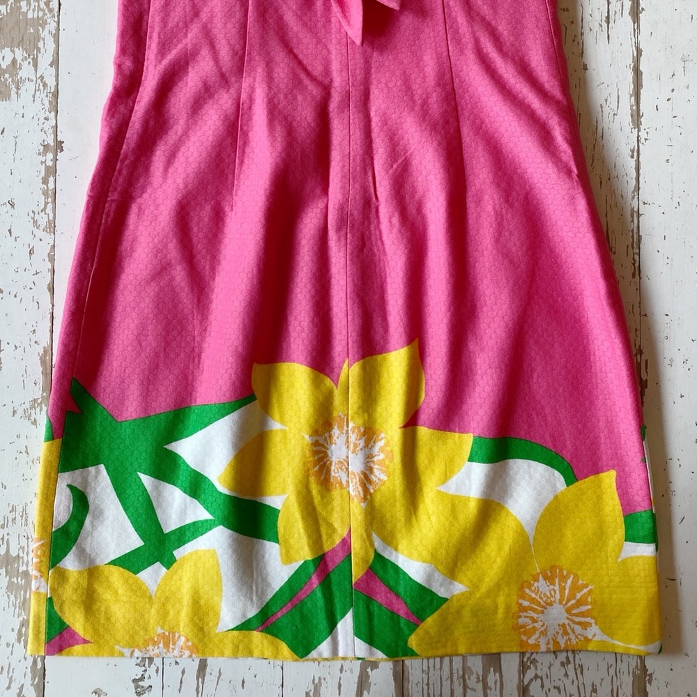 Lilly Pulitzer Pink Strapless Dress with Yellow Floral Border - Picture 4 of 10